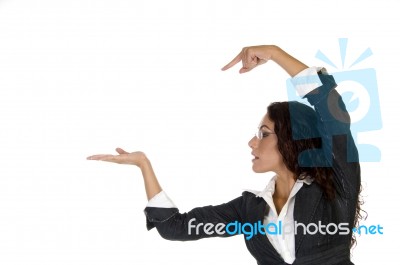 Lady Pointing On Palm Stock Photo