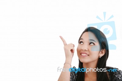 Lady Pointing Something Stock Photo