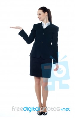 Lady Presenting Copyspace Stock Photo