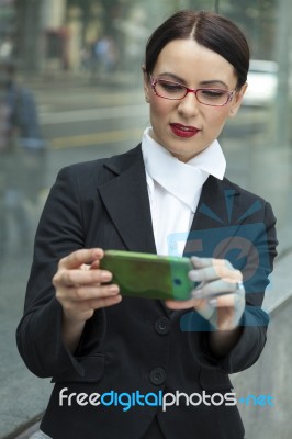 Lady Reading Sms Stock Photo