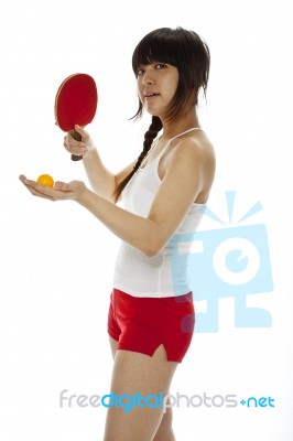 Lady Serving Pingpong Stock Photo