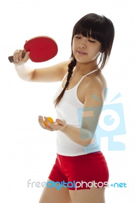 Lady serving pingpong Stock Photo