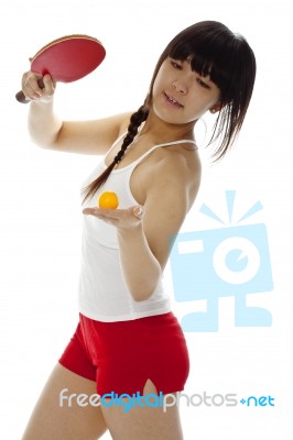 Lady serving pingpong Stock Photo