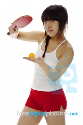 Lady serving pingpong Stock Photo