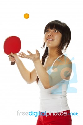 Lady serving pingpong Stock Photo