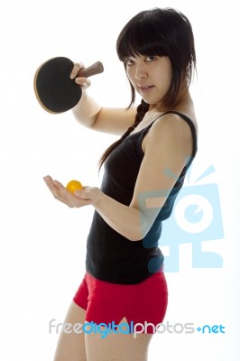 Lady serving pingpong Stock Photo