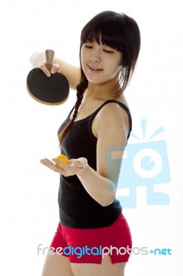 Lady serving pingpong Stock Photo