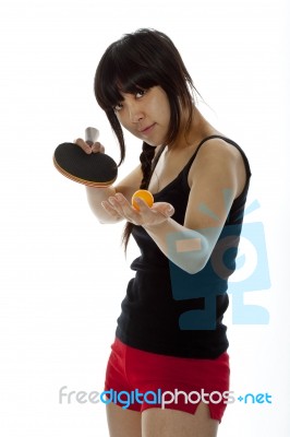 Lady serving pingpong Stock Photo