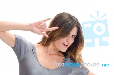 Lady Showing Hand Gesture Stock Photo