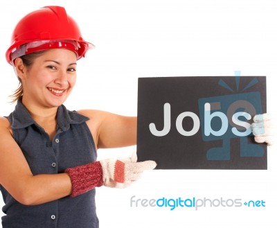 Lady Showing Jobs Board Stock Photo