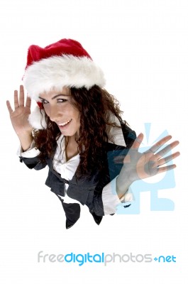 Lady showing Waving Hands Stock Photo