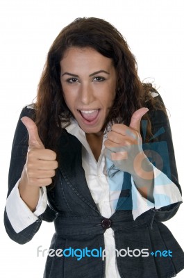 Lady Teasing With Thumbs Stock Photo