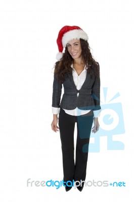 Lady Wearing Christmas Hat Stock Photo