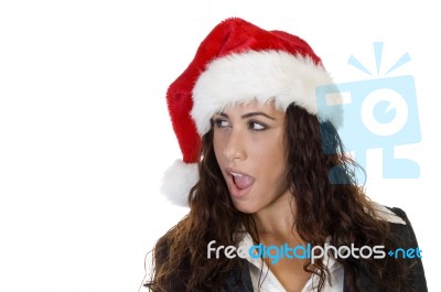 Lady Wearing Christmas Hat Stock Photo