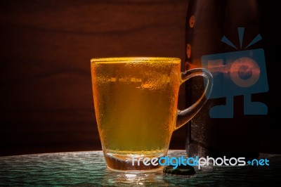 Lager Beer In Glass Use For Alcohol Beverage Theme Stock Photo