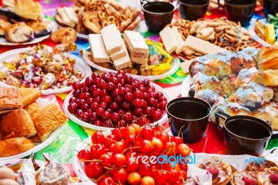 Laid A Festive Table Stock Photo