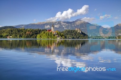 Lake Bled And The Church Of The Assumption Stock Photo