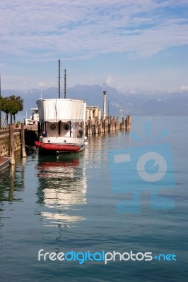 Lake Garda, Italy/europe - October 25 : Pleasure Boat Moored At Stock Photo