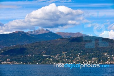 Lake Maggiore And Swiss Alps Stock Photo