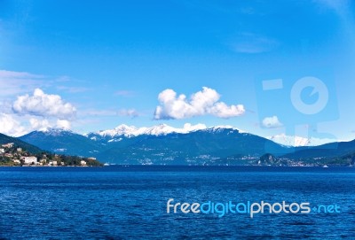 Lake Maggiore And Swiss Alps Stock Photo