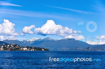 Lake Maggiore And Swiss Alps Stock Photo