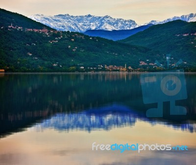 Lake Maggiore And Swiss Alps Stock Photo