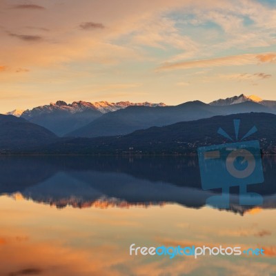 Lake Maggiore And Swiss Alps Stock Photo