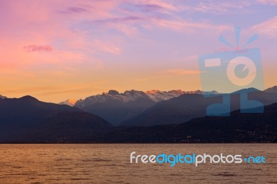 Lake Maggiore And Swiss Alps Stock Photo