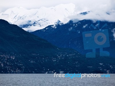 Lake Maggiore And Swiss Alps Stock Photo