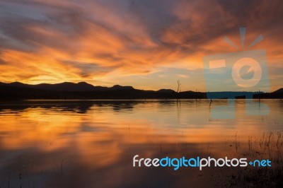 Lake Moogerah In Queensland With Beautiful Clouds At Sunset Stock Photo