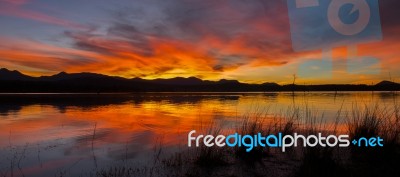 Lake Moogerah In Queensland With Beautiful Clouds At Sunset Stock Photo