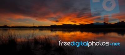 Lake Moogerah In Queensland With Beautiful Clouds At Sunset Stock Photo