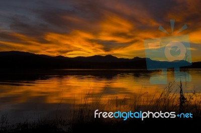 Lake Moogerah In Queensland With Beautiful Clouds At Sunset Stock Photo