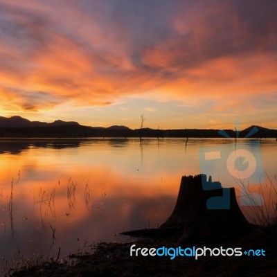 Lake Moogerah In Queensland With Beautiful Clouds At Sunset Stock Photo