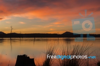 Lake Moogerah In Queensland With Beautiful Clouds At Sunset Stock Photo