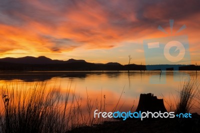 Lake Moogerah In Queensland With Beautiful Clouds At Sunset Stock Photo