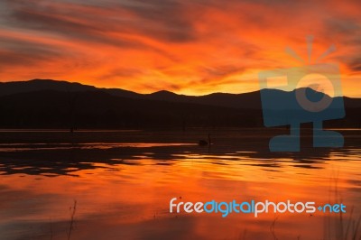 Lake Moogerah In Queensland With Beautiful Clouds At Sunset Stock Photo