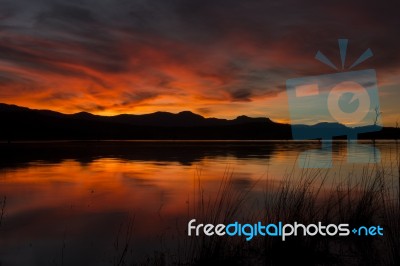 Lake Moogerah In Queensland With Beautiful Clouds At Sunset Stock Photo