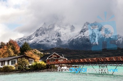 Lake Pehoe, National Park Torres Del Paine, Chile Stock Photo