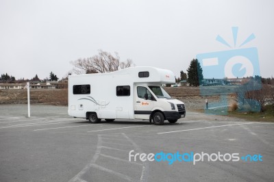 Lake Tekapo New Zealand-september 1: Britz Campervan Parking In Lake Tekapo Parking Lot Important Traveling Destination In South Island New Zealand  On September 1, 2015 In  Tekapo New Zealand Stock Photo