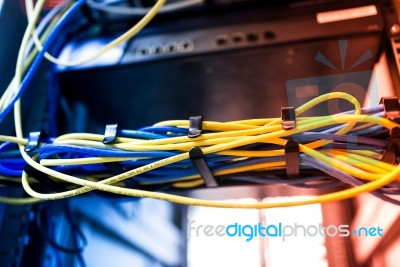 Lan Cable In Network Room Stock Photo