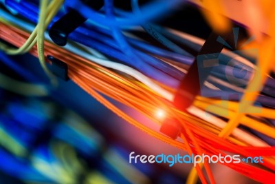 Lan Cable In Network Room Stock Photo