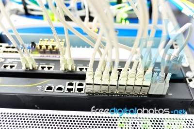 Lan Cable In Network Room Stock Photo