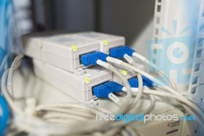 Lan Cable In Network Room Stock Photo