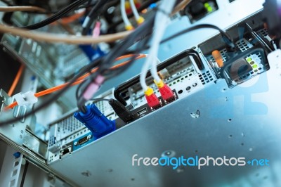 Lan Cable In Network Room Stock Photo