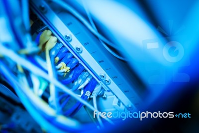 Lan Cable In Network Room Stock Photo