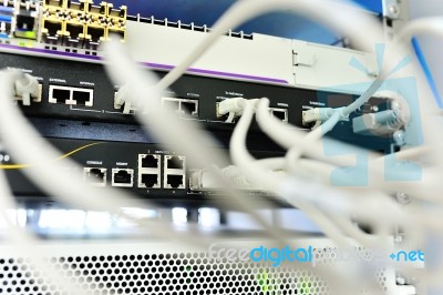 Lan Cable In Network Room Stock Photo