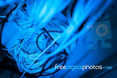 Lan Cable In Network Room Stock Photo