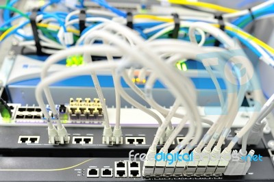 Lan Cable In Network Room Stock Photo