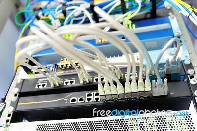 Lan Cable In Network Room Stock Photo